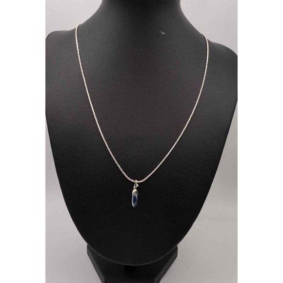 Jewelry - Minimalist Style Sterling Silver Pendant Necklace with Blue Gem. 16" chain.
